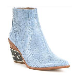 Gianni Bini Eviee Croco Metal Heel Western Booties in Blue Size 7.5 - EXCELLENT